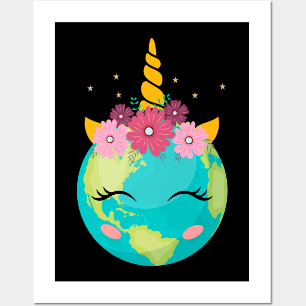 Earth Day Unicorn Cute Girls Wall Art by FabulousDesigns